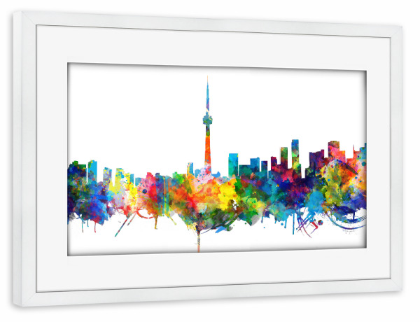 Poster mit Rahmen weiß "Toronto city skyline watercolor" artboxONE - Städte,Reise,Architektur - Toronto,Skyline,Watercolor
