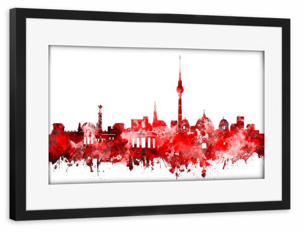 Poster mit Rahmen schwarz "Berlin city skyline red" artboxONE - Städte,Städte / Berlin,Abstrakt,Architektur