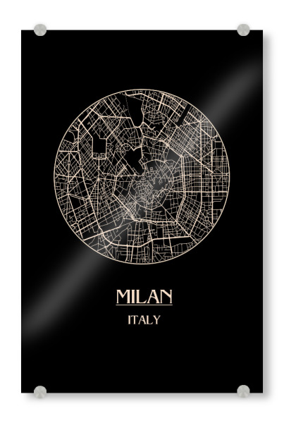 Acrylglasbild "Retro Map Milan Italy" artboxONE - Reise,Städte / Mailand - Retro,Map,Milan,Italy,Italien