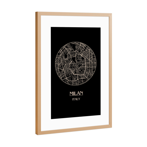Poster mit Rahmen Kupfer "Retro Map Milan Italy" artboxONE - Reise,Städte / Mailand - Retro,Map,Milan,Italy,Italien