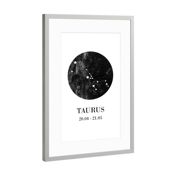 Poster mit Rahmen Silber "Taurus 3" artboxONE - Typografie,Natur,Für Kinder,Schwarzweiß