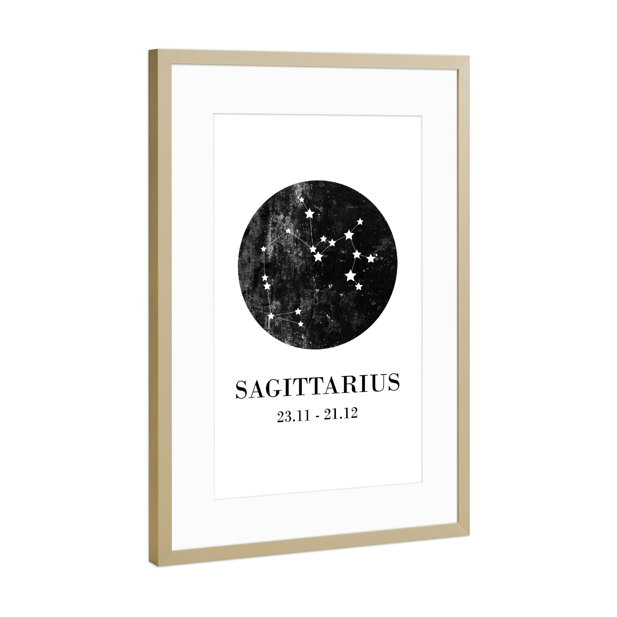 Poster mit Rahmen Gold "Sagittarius 3" artboxONE - Typografie,Natur,Für Kinder,Schwarzweiß