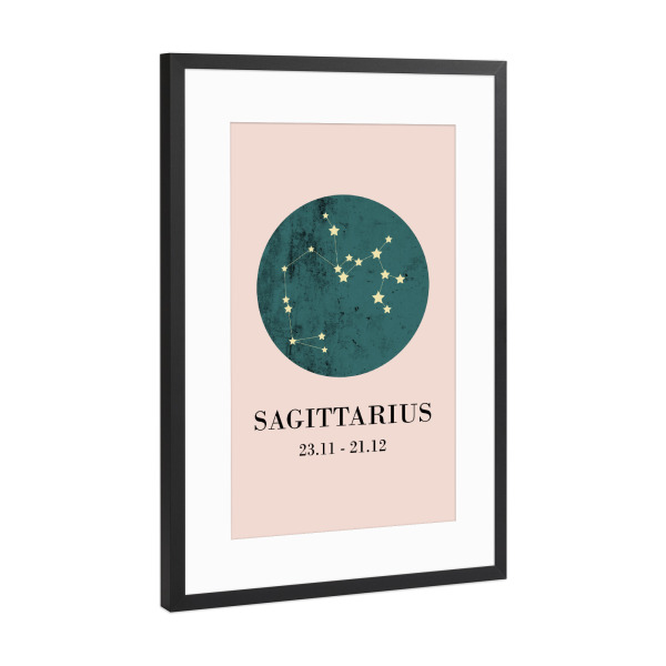 Poster mit Rahmen Schwarz (Metallic) "Sagittarius 2" artboxONE - Typografie,Natur,Für Kinder