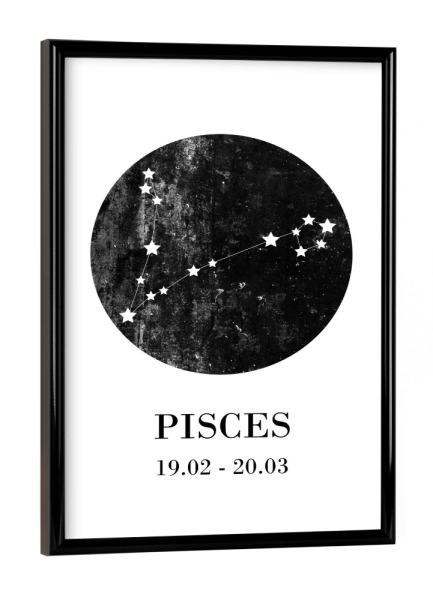 Poster mit schwarzem Rahmen "Pisces 3" artboxONE - Typografie,Natur,Für Kinder,Schwarzweiß