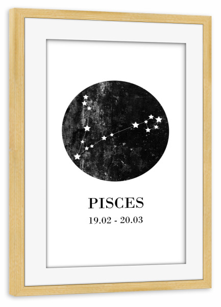 Poster mit Rahmen kiefer "Pisces 3" artboxONE - Typografie,Natur,Für Kinder,Schwarzweiß