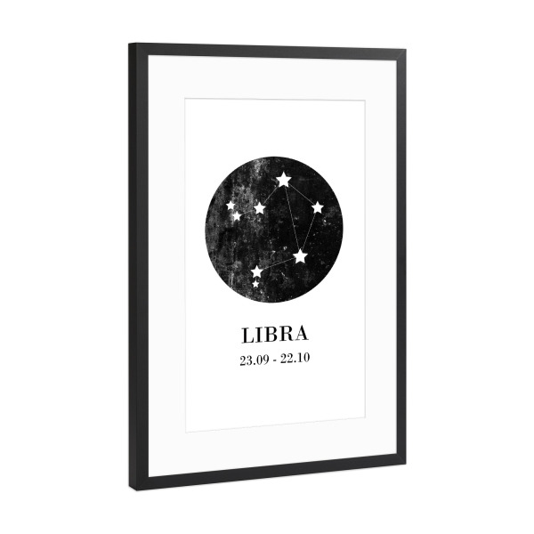 Poster mit Rahmen Schwarz (Metallic) "Libra 3" artboxONE - Typografie,Natur,Für Kinder,Schwarzweiß