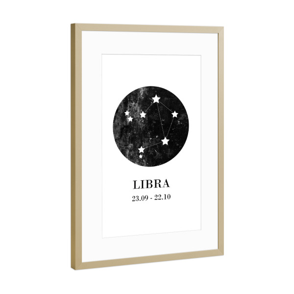 Poster mit Rahmen Gold "Libra 3" artboxONE - Typografie,Natur,Für Kinder,Schwarzweiß