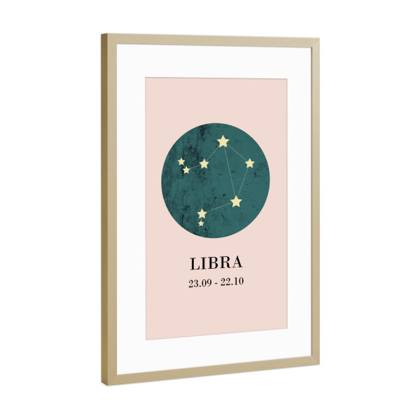 Poster mit Rahmen Gold "Libra 2" artboxONE - Typografie,Natur,Für Kinder