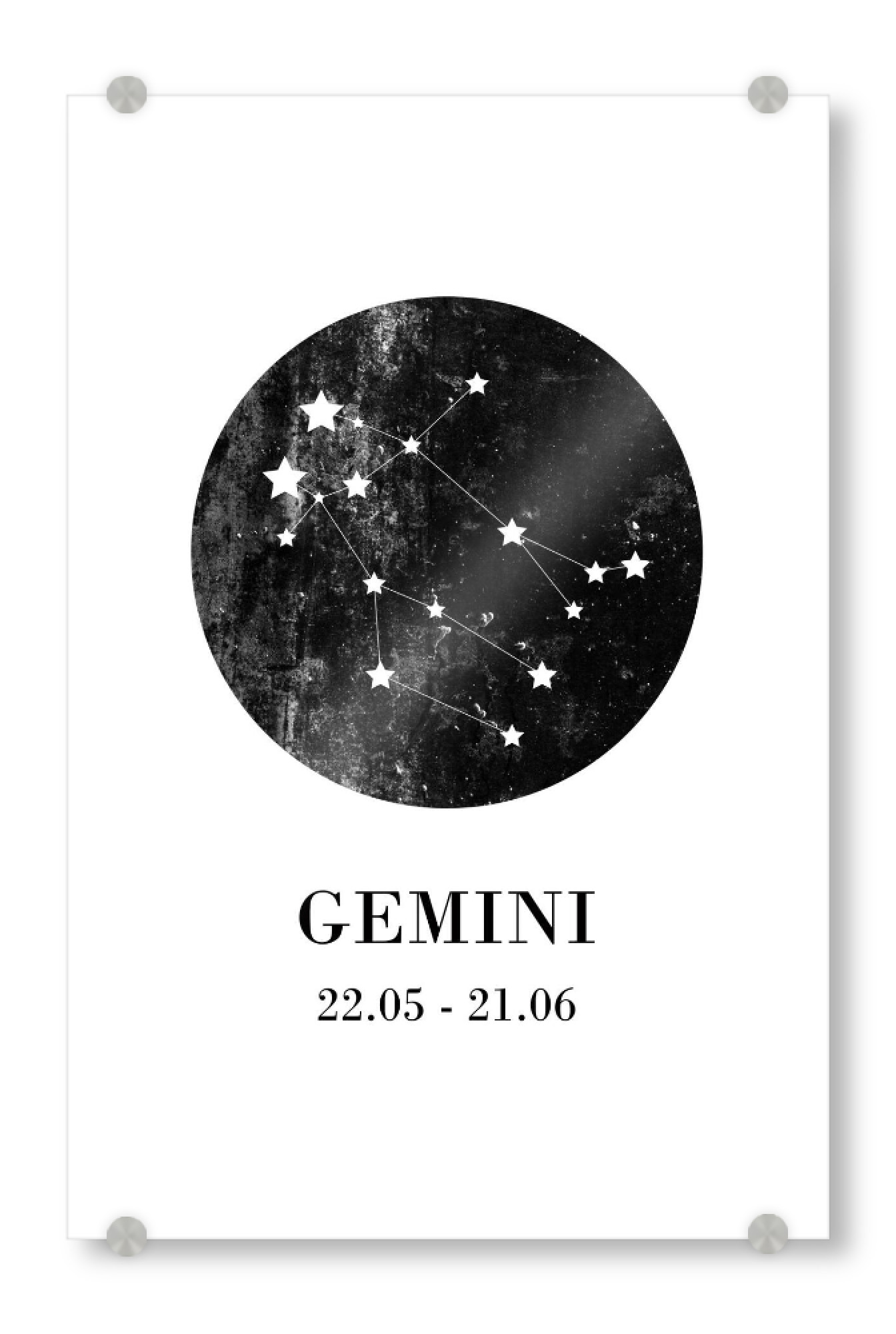 Acrylglasbild "Gemini 3" artboxONE - Typografie,Natur,Für Kinder,Schwarzweiß