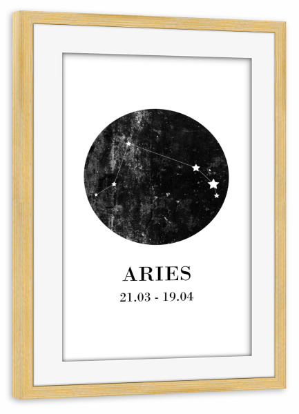 Poster mit Rahmen kiefer "Aries 3" artboxONE - Typografie,Natur,Für Kinder,Schwarzweiß