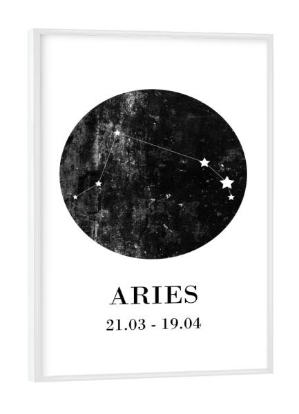 Poster mit weißem Rahmen "Aries 3" artboxONE - Typografie,Natur,Für Kinder,Schwarzweiß