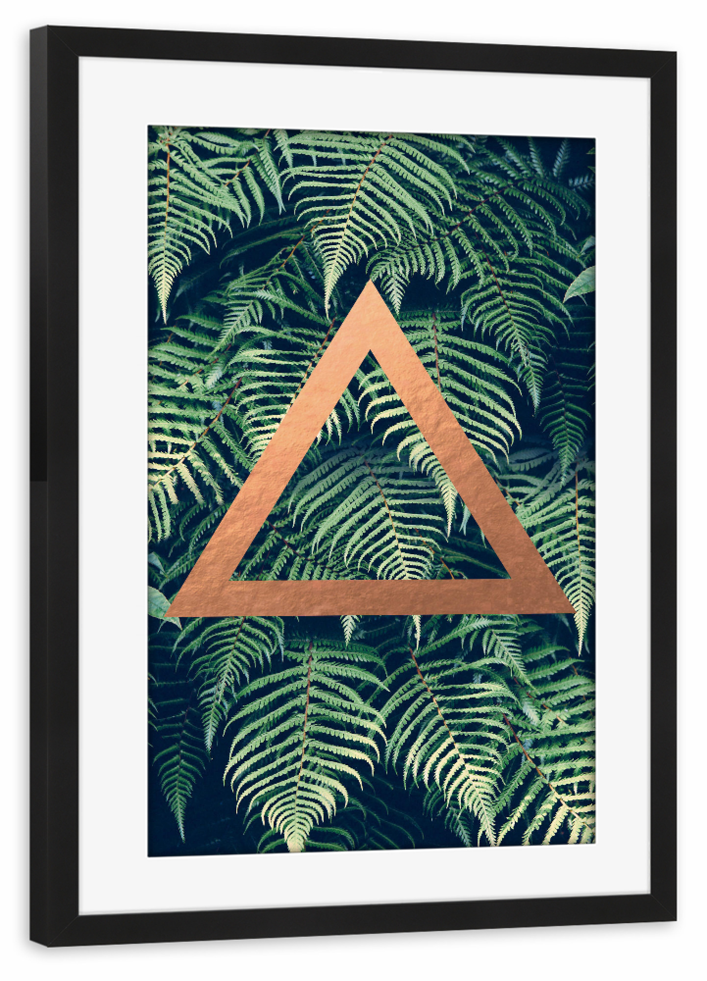 Poster mit Rahmen schwarz "Geometric Triangle Fern" artboxONE - Natur,Geometrie,Festivals