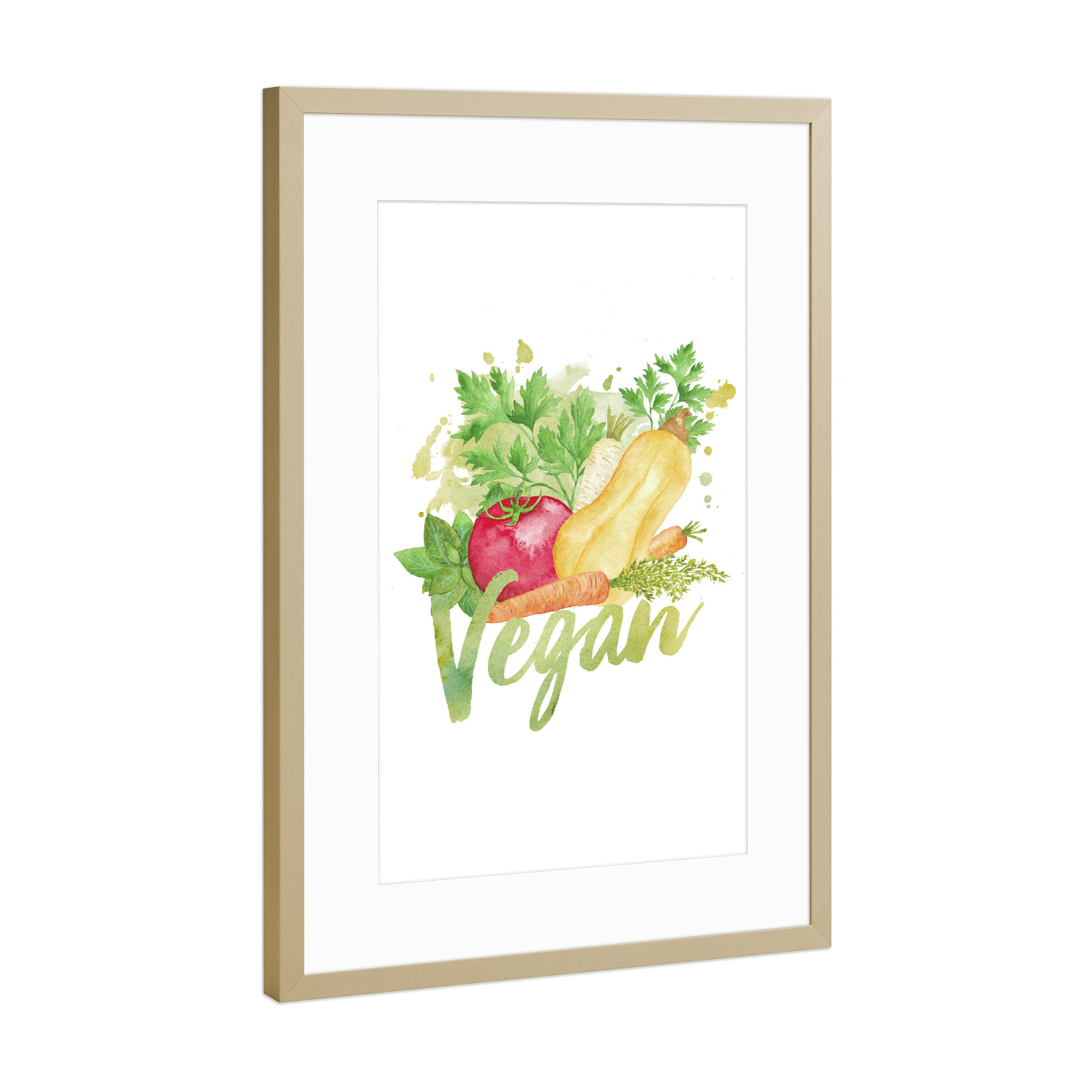 Poster mit Rahmen Gold "Vegan Wall Art" artboxONE - Natur,Essen & Trinken,Essen & Trinken / Obst & Gemüse