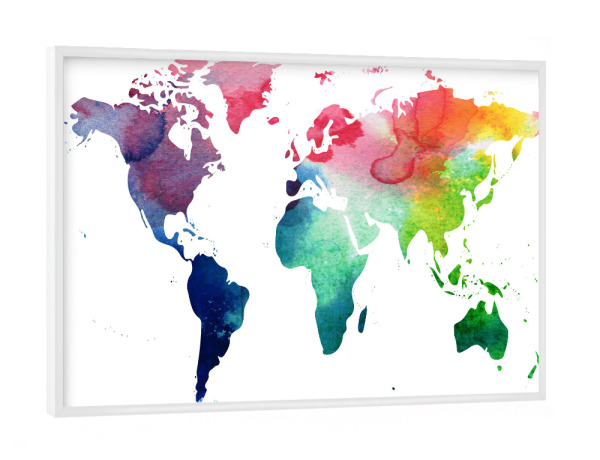 Poster mit weißem Rahmen "World Map Watercolor" artboxONE - Typografie,Abstrakt,Schwarzweiß,Kartografie