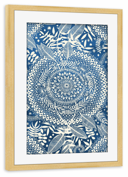 Poster mit Rahmen kiefer "Diamond and Doodle Mandala On Blue" artboxONE - Floral,Abstrakt,Festivals