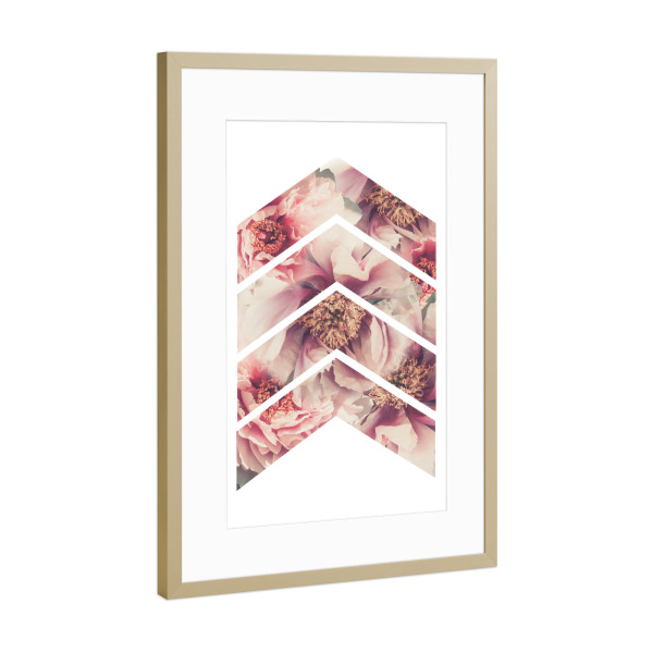 Poster mit Rahmen Gold "Retro Peony Chevrons" artboxONE - Natur,Floral,Geometrie
