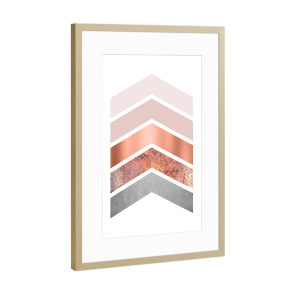 Poster mit Rahmen Gold "Blush Pink and Copper Chevrons" artboxONE - Abstrakt,Geometrie