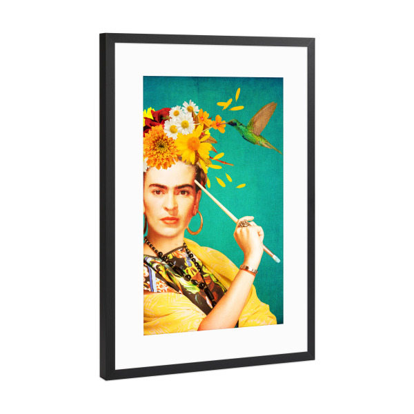 Poster mit Rahmen Schwarz (Metallic) "Hummingbird Frida" artboxONE - Tiere,Menschen