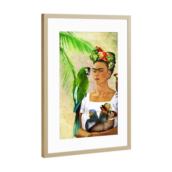 Poster mit Rahmen Gold "Frida And Her Pets" artboxONE - Menschen
