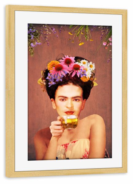 Poster mit Rahmen kiefer "Frida Drinking Tea" artboxONE - Menschen