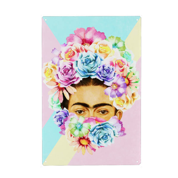 Metall Poster "Floral Hipster" artboxONE - Floral,Menschen - Flowers,Watercolor,Watercolor flowers,Frida kahlo,Feminist,Kahlo. - Blechschild