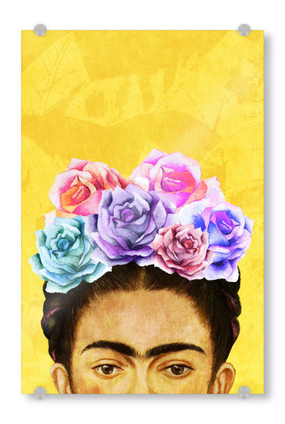 Acrylglasbild "Peek-A-Boo Frida Yellow" artboxONE - Menschen - Frida kahlo,Flowers,Roses,Frida,Feminist,Powerfull,Woman