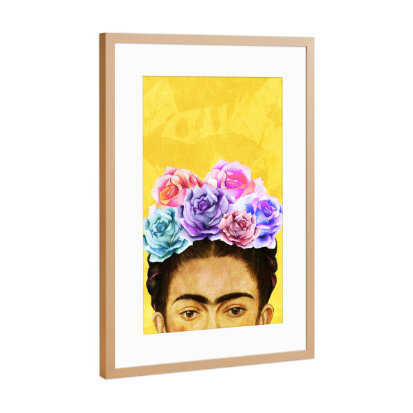 Poster mit Rahmen Kupfer "Peek-A-Boo Frida Yellow" artboxONE - Menschen - Frida kahlo,Flowers,Roses,Frida,Feminist,Powerfull,Woman