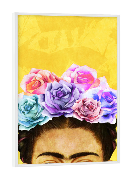 Poster mit weißem Rahmen "Peek-A-Boo Frida Yellow" artboxONE - Menschen - Frida kahlo,Flowers,Roses,Frida,Feminist,Powerfull,Woman