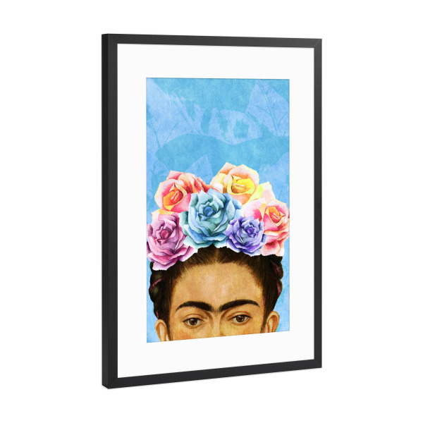 Poster mit Rahmen Schwarz (Metallic) "Peek-A-Boo Frida Blue" artboxONE - Menschen