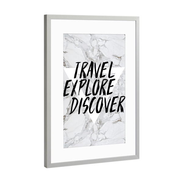 Poster mit Rahmen Silber "Travel Inspirational Quote" artboxONE - Typografie,Reise,Geometrie,Marmor,Festivals