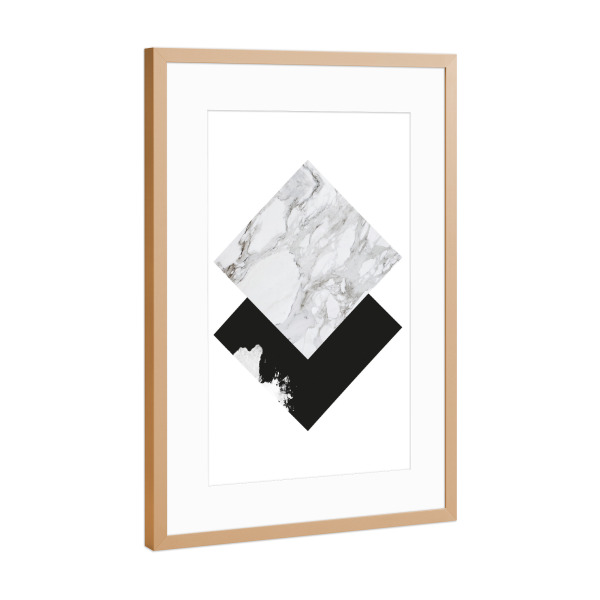 Poster mit Rahmen Kupfer "Marble Geometric" artboxONE - Abstrakt,Schwarzweiß,Geometrie,Marmor
