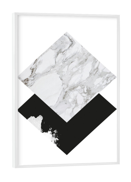 Poster mit weißem Rahmen "Marble Geometric" artboxONE - Abstrakt,Schwarzweiß,Geometrie,Marmor