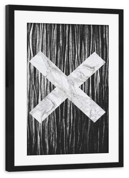 Poster mit Rahmen schwarz "Marble Gray Cross" artboxONE - Abstrakt,Schwarzweiß,Geometrie,Marmor