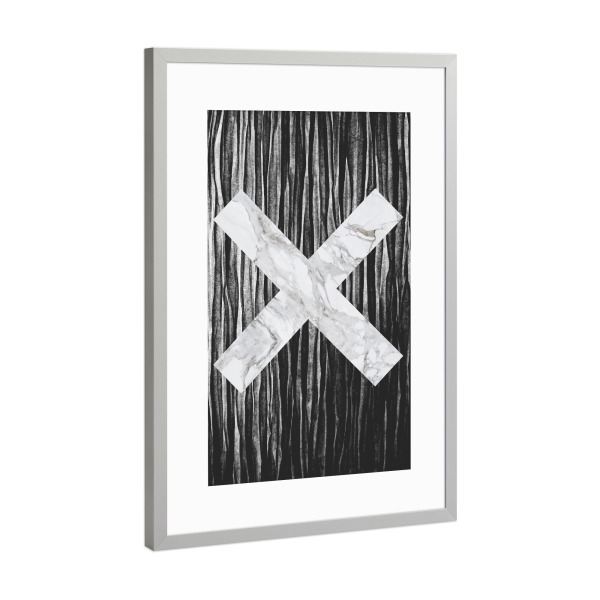 Poster mit Rahmen Silber "Marble Gray Cross" artboxONE - Abstrakt,Schwarzweiß,Geometrie,Marmor