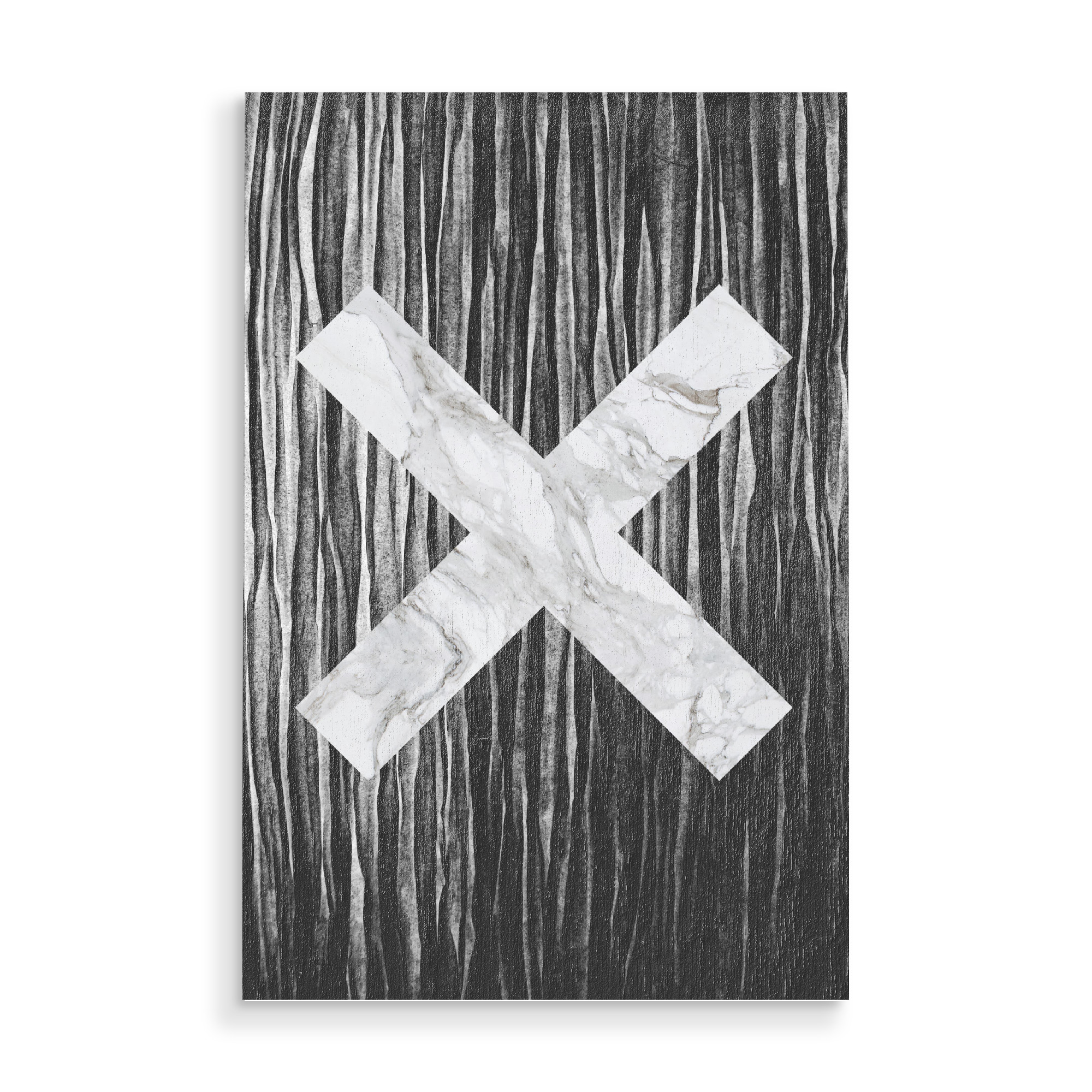 Holzbild "Marble Gray Cross" artboxONE - Abstrakt,Schwarzweiß,Geometrie,Marmor