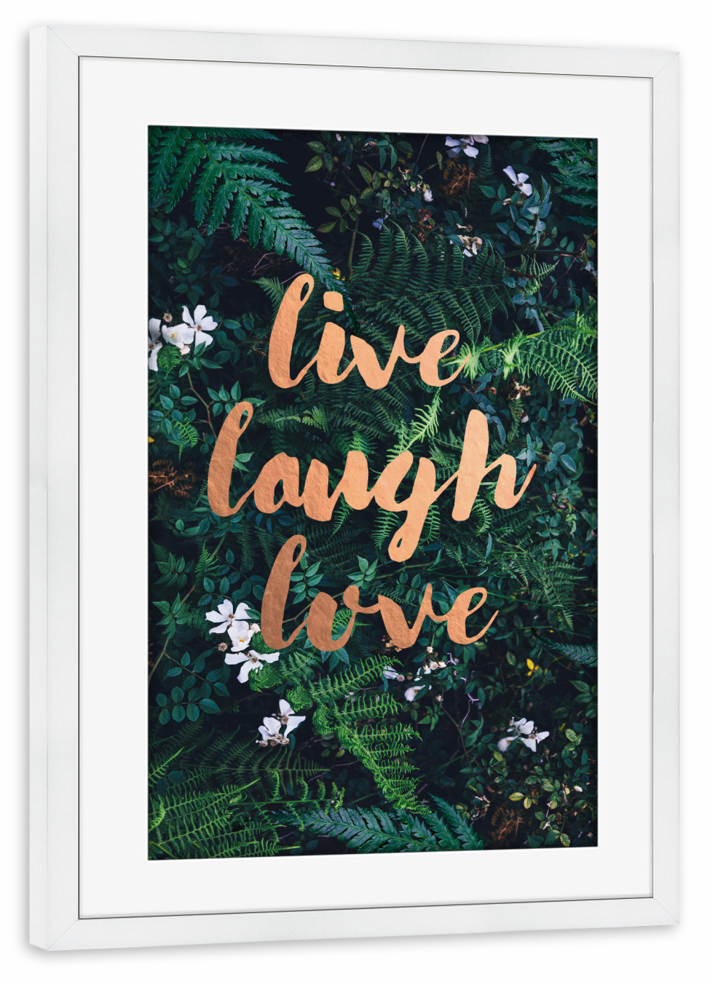 Poster mit Rahmen weiß "Rose Gold Live laugh love" artboxONE - Typografie,Natur,Liebe,Festivals