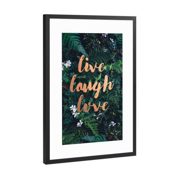 Poster mit Rahmen Schwarz (Metallic) "Rose Gold Live laugh love" artboxONE - Typografie,Natur,Liebe,Festivals