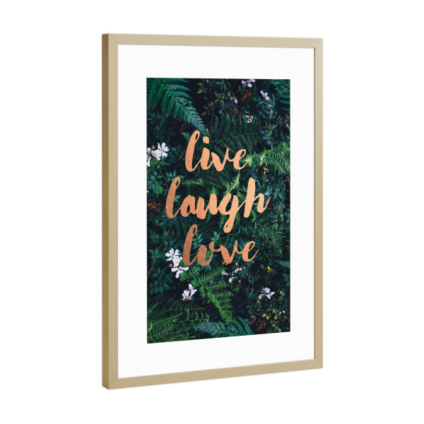 Poster mit Rahmen Gold "Rose Gold Live laugh love" artboxONE - Typografie,Natur,Liebe,Festivals
