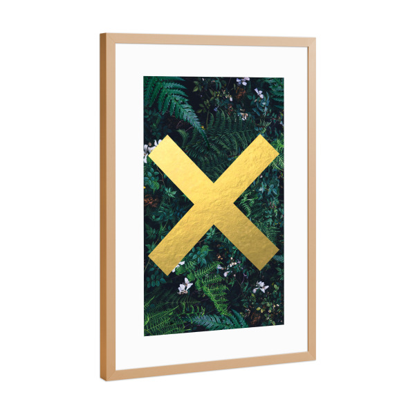 Poster mit Rahmen Kupfer "Gold Foil Cross Tropical" artboxONE - Natur,Geometrie