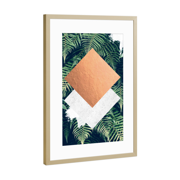 Poster mit Rahmen Gold "Bronze Geometric Ferns Pattern Print" artboxONE - Geometrie,Festivals
