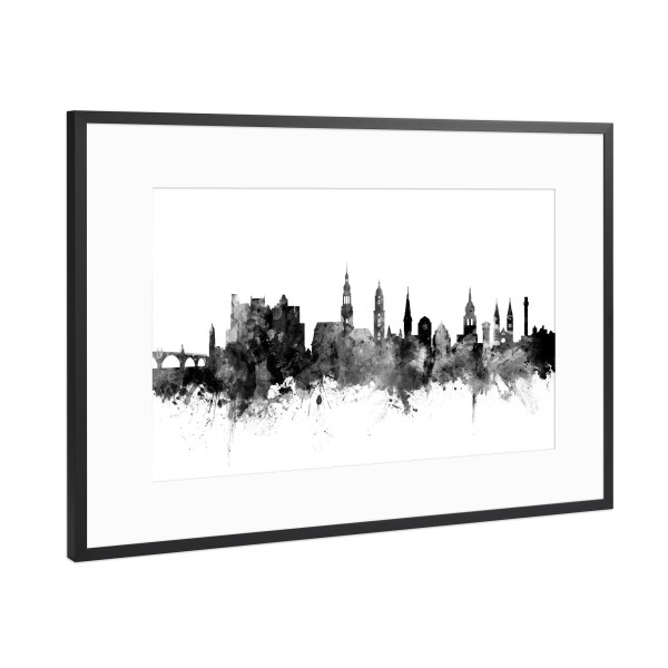 Poster mit Rahmen Schwarz (Metallic) "Heidelberg Germany Skyline" artboxONE - Städte,Reise,Schwarzweiß,Städte / Weitere