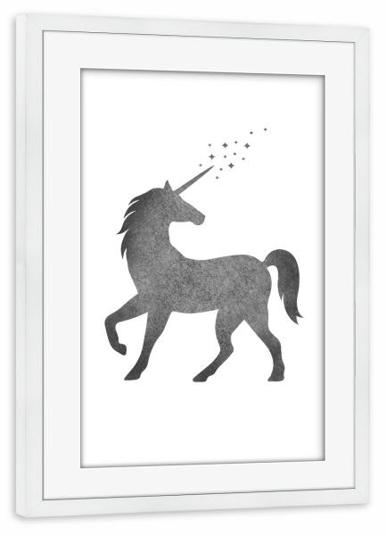Poster mit Rahmen weiß "Silver Unicorn" artboxONE - Fiktion - Einhorn,Fantasie