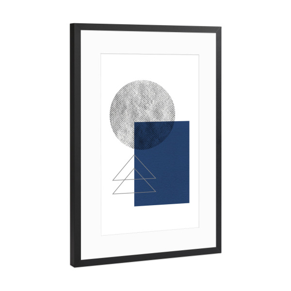 Poster mit Rahmen Schwarz (Metallic) "Blue navy geometric" artboxONE - Geometrie