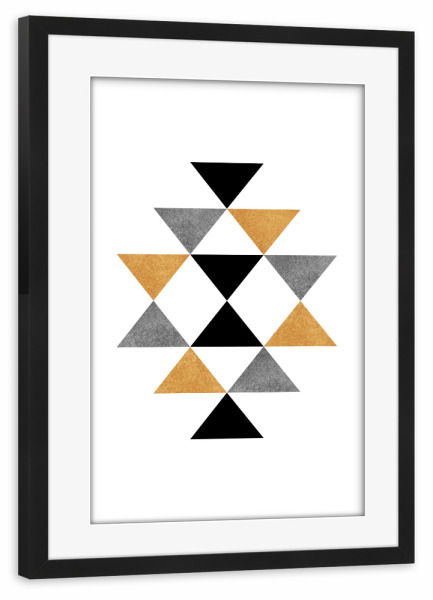 Poster mit Rahmen schwarz "Gold black triangles" artboxONE - Geometrie