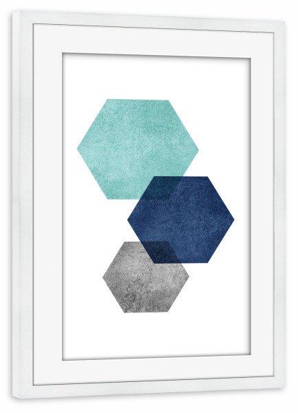 Poster mit Rahmen weiß "Hexagon Geometric Blue" artboxONE - Abstrakt,Geometrie