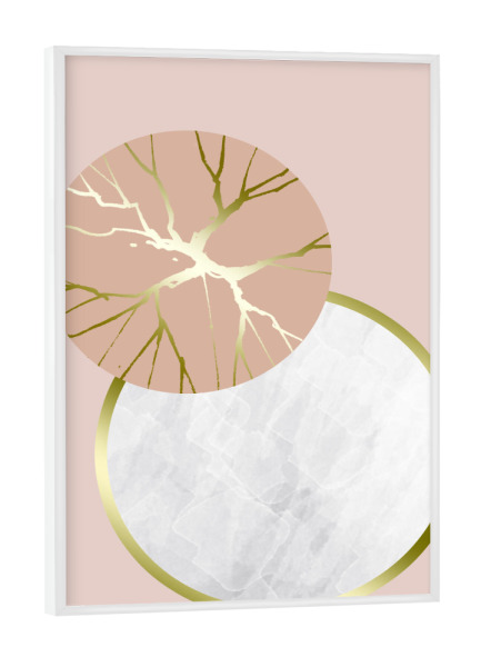 Poster mit weißem Rahmen "Blush Satellite" artboxONE - Abstrakt,Geometrie,Marmor - Moon,Pink,Circles,Marble,Gold,Planet,Blush,Satellite
