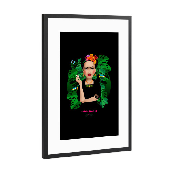 Poster mit Rahmen Schwarz (Metallic) "Frida Kahlo 2" artboxONE - Floral,Menschen