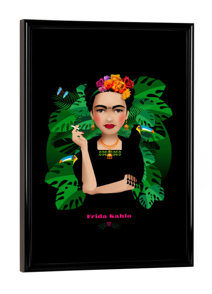 Poster mit schwarzem Rahmen "Frida Kahlo 2" artboxONE - Floral,Menschen