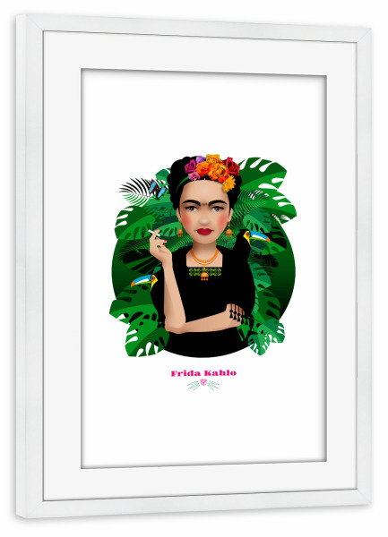 Poster mit Rahmen weiß "Frida Kahlo" artboxONE - Floral,Menschen