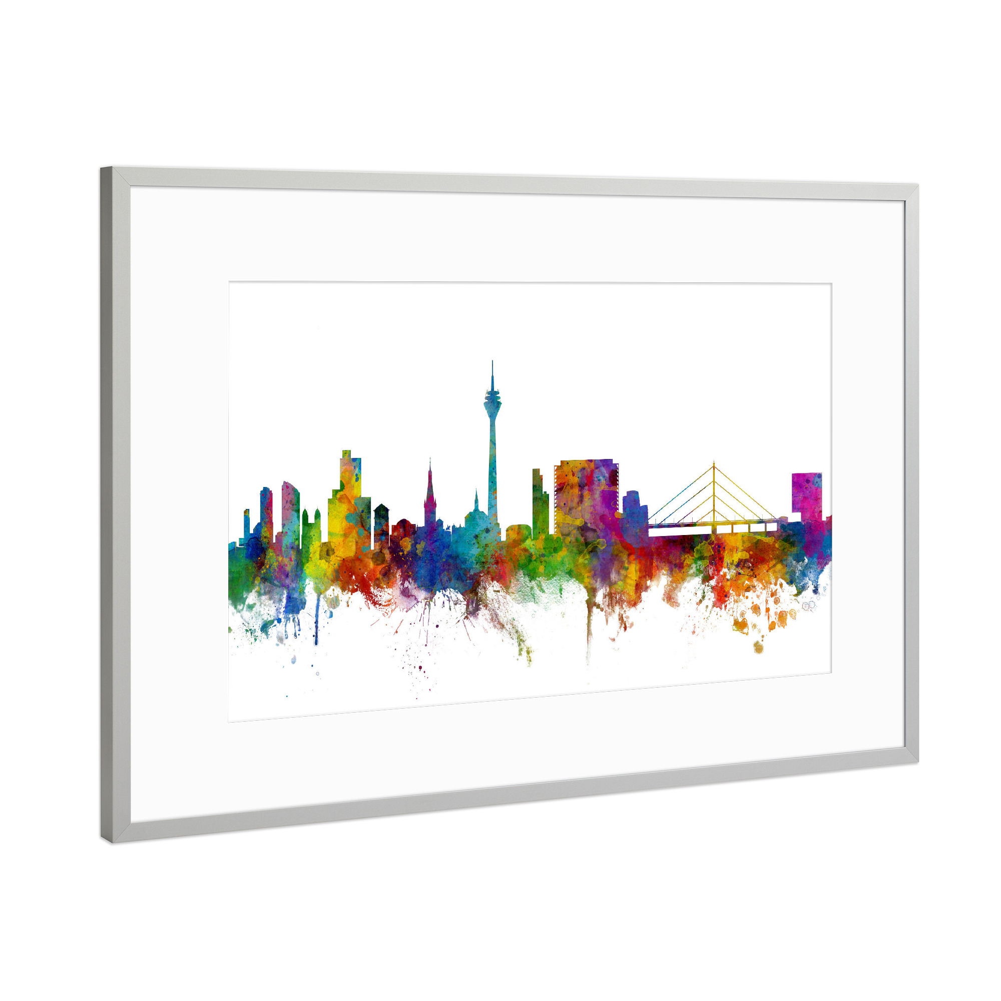 Poster mit Rahmen Silber "Düsseldorf Germany Skyline" artboxONE - Reise,Städte / Düsseldorf - Düsseldorf,Skyline,Germany,Colorful,Bunt,Stadt